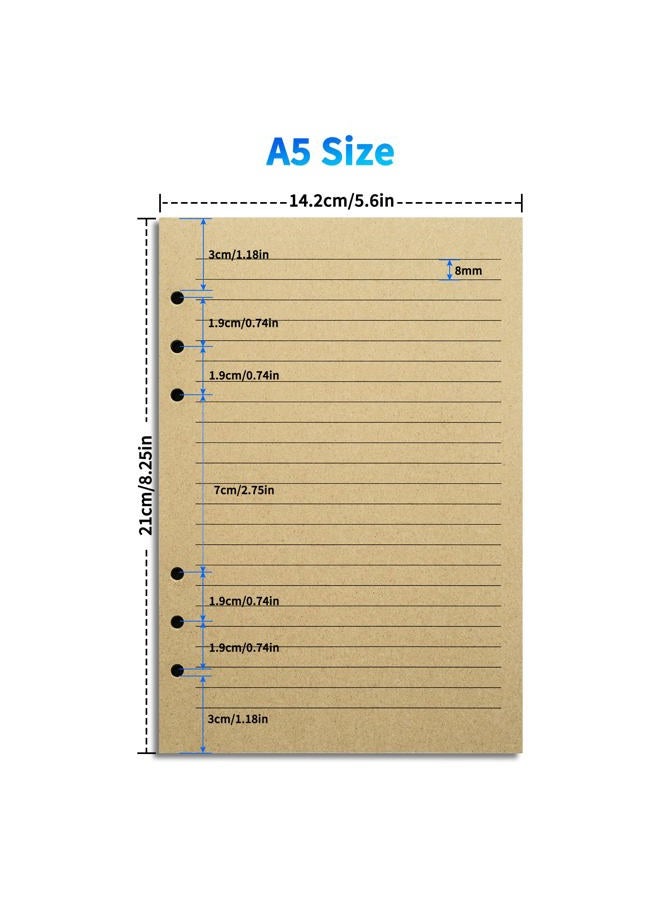 Tofun A5 Lined Vintage Refillable Paper, Retro A5 Binder Refills Paper for 6-Ring Binders Planner Traveller Journal Notebook Dairy, 8mm Ruled Filler Paper, 80 Sheets 160 Pages, Lined - Image 2