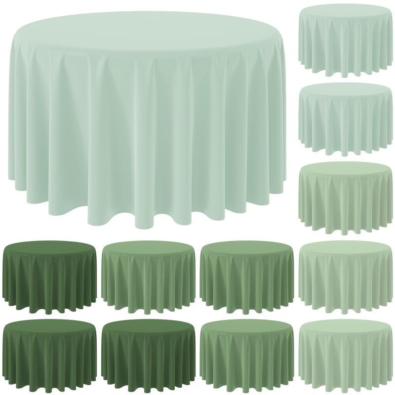 Hallswl 12Pcs 84 Inch Round Sage Green Tablecloth 4 Green Colors Disposable Plastic Round Table Cover for Baby Shower Bridal Wedding Birthday Party Decorations and Supplies - Image 1