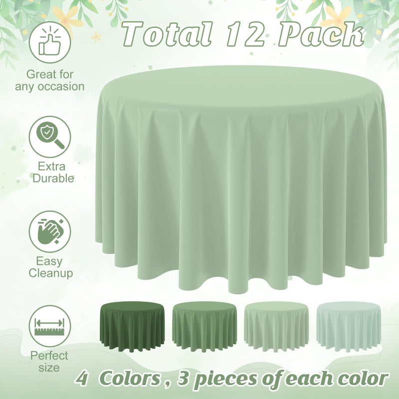 Hallswl 12Pcs 84 Inch Round Sage Green Tablecloth 4 Green Colors Disposable Plastic Round Table Cover for Baby Shower Bridal Wedding Birthday Party Decorations and Supplies - Image 3
