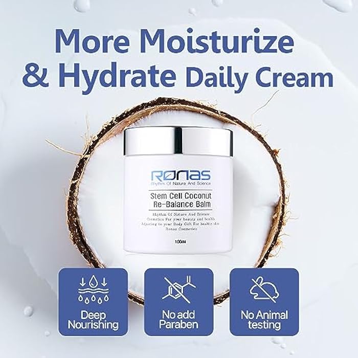 Ronas Stem Cell Coconut Rebalance Balm Anti Aging Cream Face Neck Moistureizer for Women Coconet oil Soothing and Powerful moisturization Shea butter Deep softening Korean Skin Care 3.3fl oz - Image 2