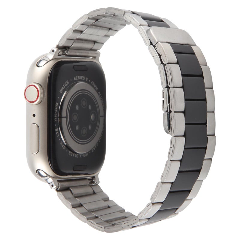 erorex For Apple Watch 46Mm / 49Mm / 45Mm / 44Mm Three-Beads Magnetic Steel Watch Band(Silver Black) - Image 2