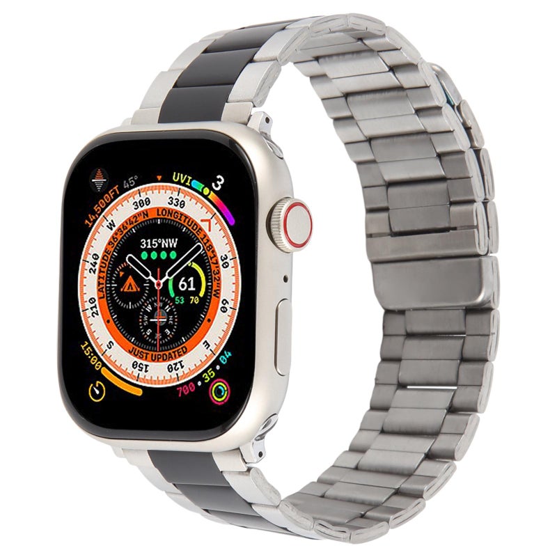 erorex For Apple Watch 46Mm / 49Mm / 45Mm / 44Mm Three-Beads Magnetic Steel Watch Band(Silver Black) - Image 1
