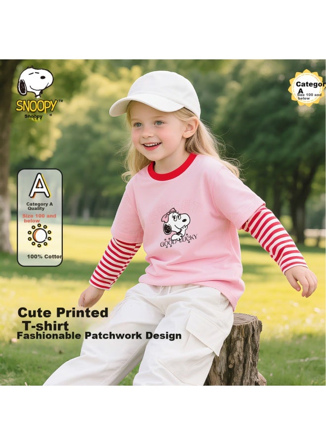 Snoopy Children's Long Sleeve T-shirt Autumn Boys Girls Top Pink/red Pink Belle 100 - Image 1