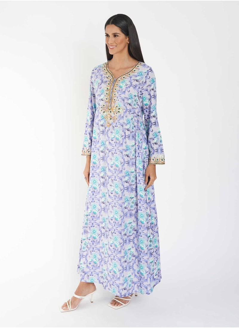 KASHKHA - Embroidered Floral Print Jalabiya - Image 1