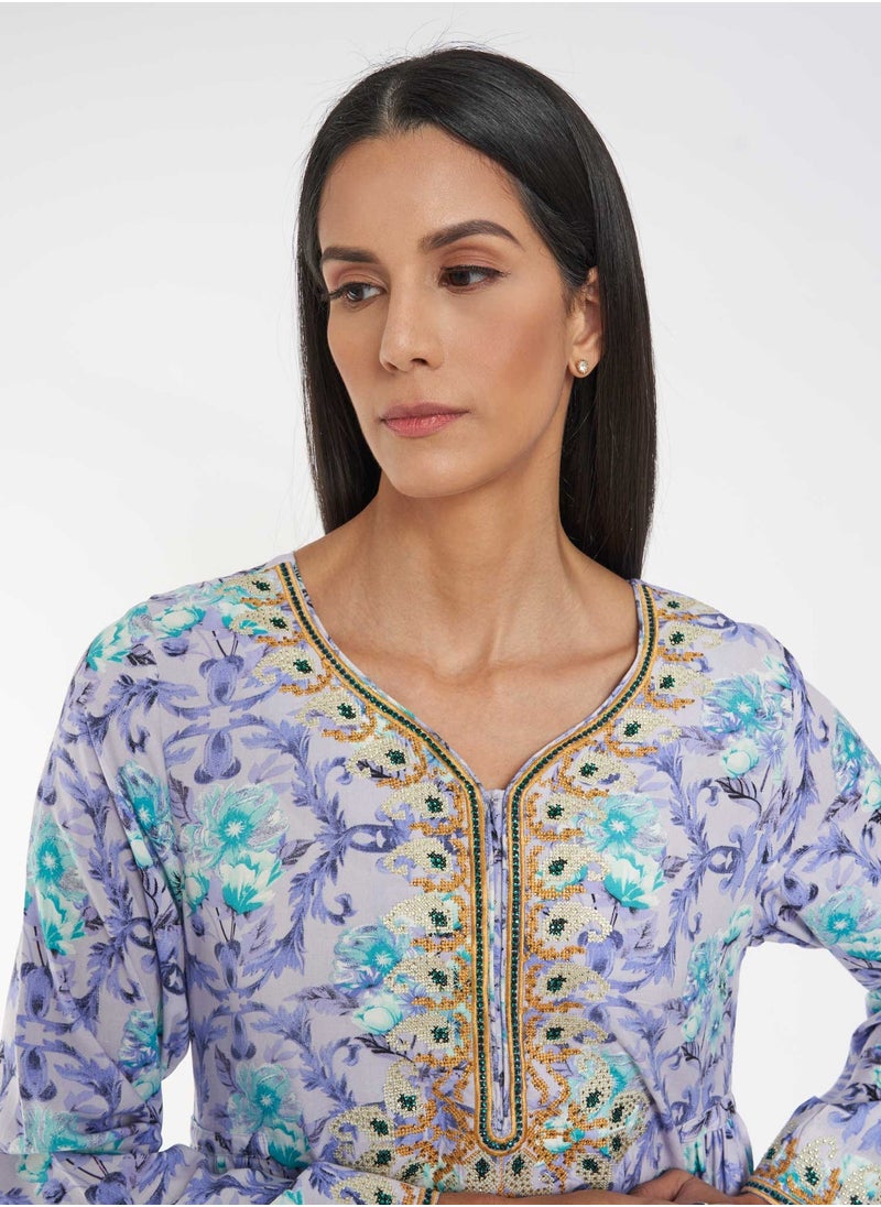 KASHKHA - Embroidered Floral Print Jalabiya - Image 1