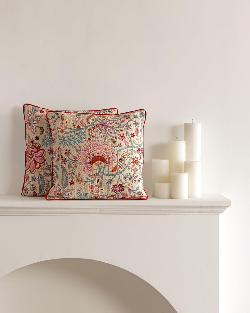 Clasiko Premium Cotton Quilted Decorative Throw Cushion Covers; Set of 2; 20x20 Inches; for Sofa, Living Room; Daisy Delight - Image 1