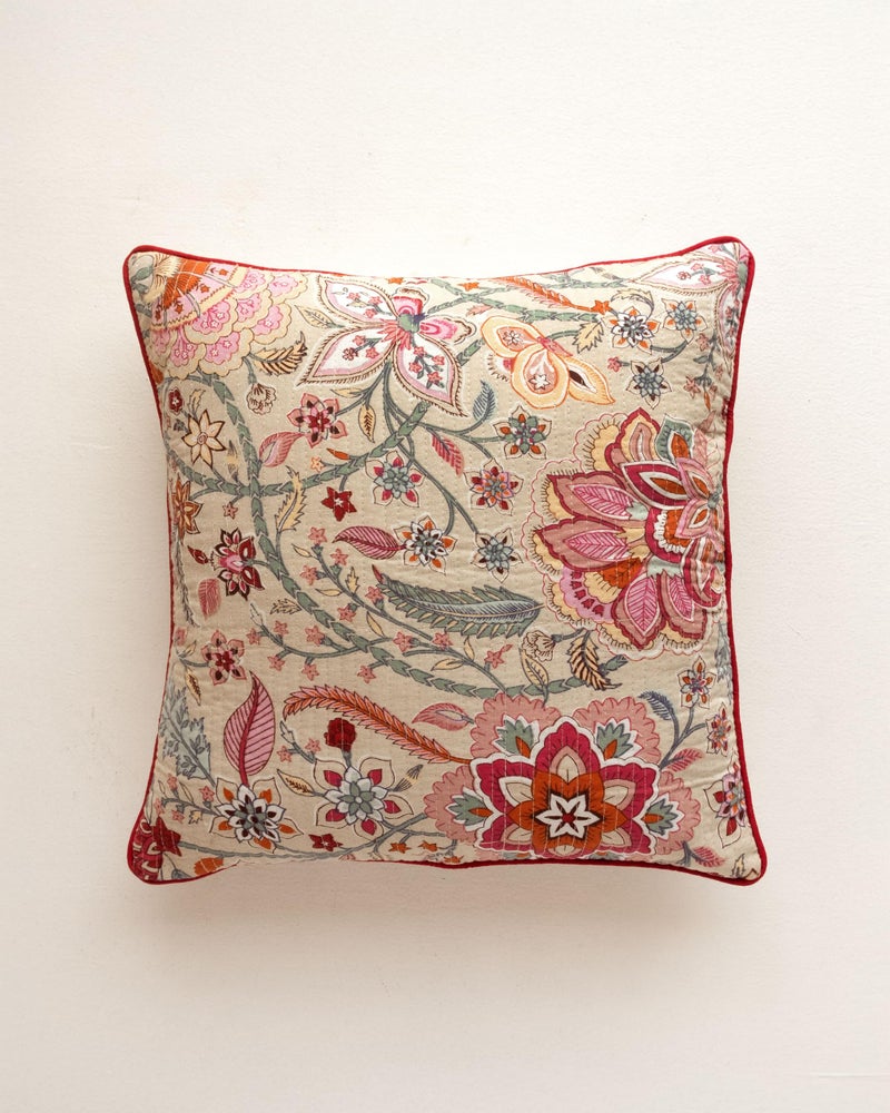 Clasiko Premium Cotton Quilted Decorative Throw Cushion Covers; Set of 2; 20x20 Inches; for Sofa, Living Room; Daisy Delight - Image 2
