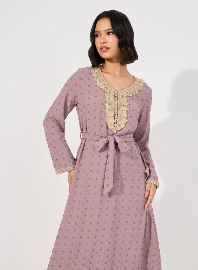 Styli Dobby Jalabiya with Neck Decor
