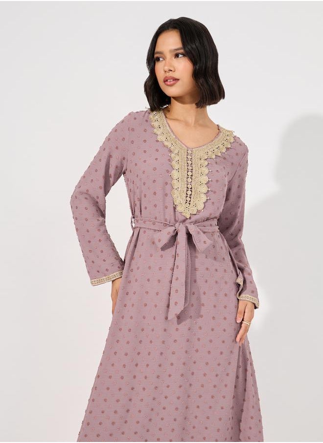 Styli - Dobby Jalabiya with Neck Decor - Image 1