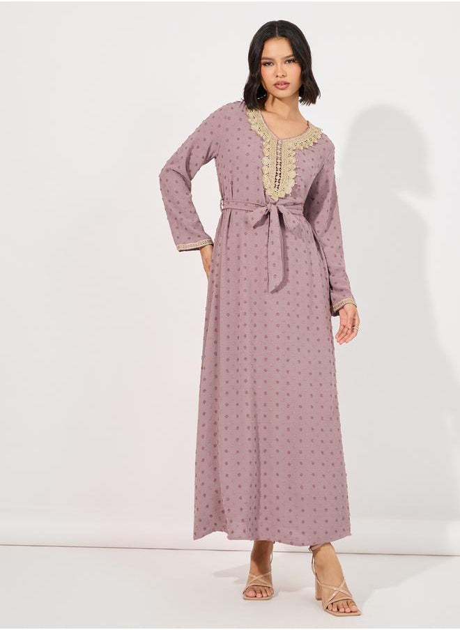Styli - Dobby Jalabiya with Neck Decor - Image 1