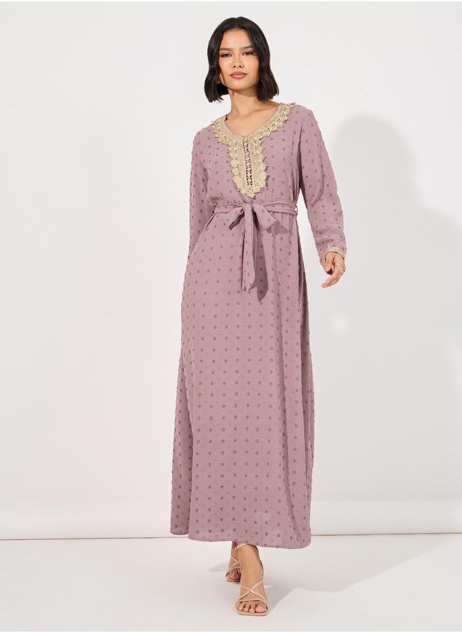 Styli - Dobby Jalabiya with Neck Decor - Image 1