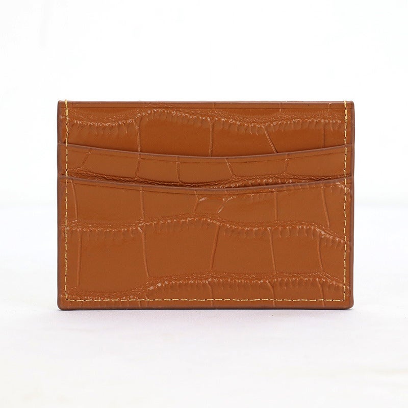 Hot-selling good texture crocodile print real cowhide ID card bag card cover card protective cover ultra-thin delicate coin purse for men and women Brown large and small patterns 