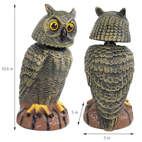 Hausse 2 Pack Bird Scarecrow Fake Owl Decoy Sculpture, 10.6 Inch Height Golden Rotating Head Plastic Owl Bird Deterrents, Nature Enemy Horned Pest Repellent for Outdoor Garden Yard - Image 3