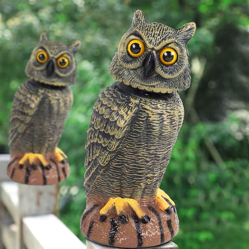 Hausse 2 Pack Bird Scarecrow Fake Owl Decoy Sculpture, 10.6 Inch Height Golden Rotating Head Plastic Owl Bird Deterrents, Nature Enemy Horned Pest Repellent for Outdoor Garden Yard - Image 4