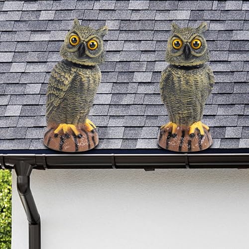 Hausse 2 Pack Bird Scarecrow Fake Owl Decoy Sculpture, 10.6 Inch Height Golden Rotating Head Plastic Owl Bird Deterrents, Nature Enemy Horned Pest Repellent for Outdoor Garden Yard - Image 5