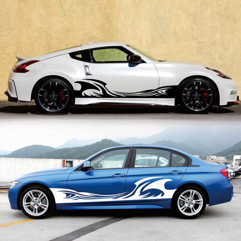 Car Body Side Stickers: 2Pcs Black Wave Flame Graphics - Premium Vinyl Water & Sun Resistant Self-adhesive Removable Decals for Car Decoration - Image 3