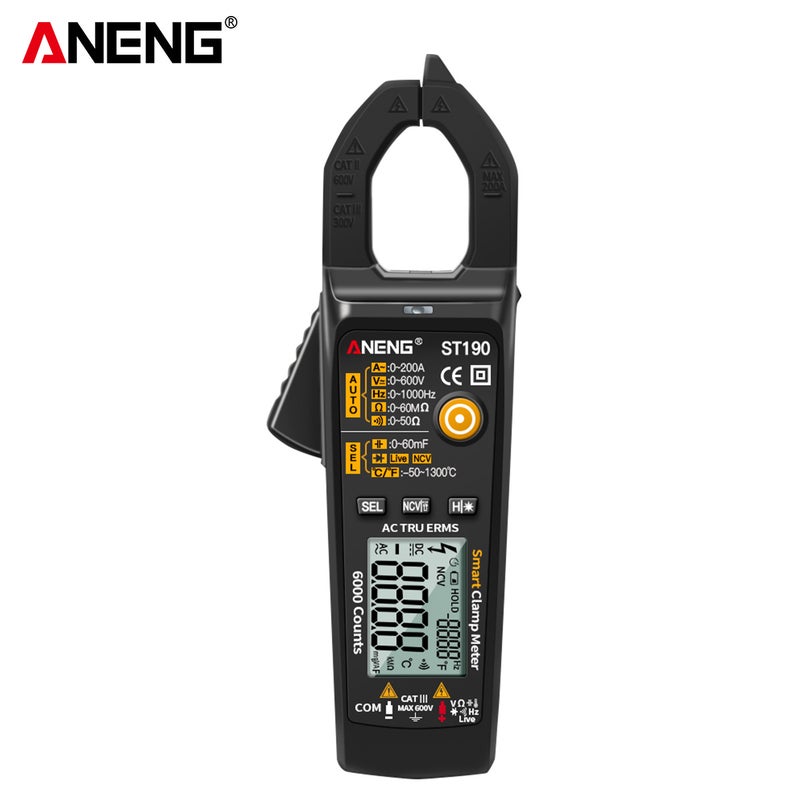 مقياس المباني الذكي ANENG ST190 6000 عداد مقياس رقمي ذاتي النطاق شاشة LCD كاشف جهد التيار المتردد والمباشر التيار المتردد قلم الكشف قياس درجة الحرارة مصباح يدوي LED مقياس الجهد متعدد الوظائف اختبار الاستمرارية والمقاومة والتردد مع جرس التنبيه - Image 5