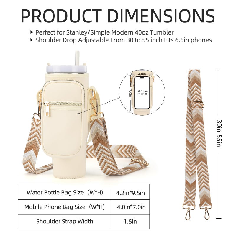 Goewy Water Bottle Carrier Bag Stanley Cup Accessories With Adjustable Shoulder Strap & Phone Pocket Fits 40Oz Tumbler With Handle Ideal Gift For Women - Image 2