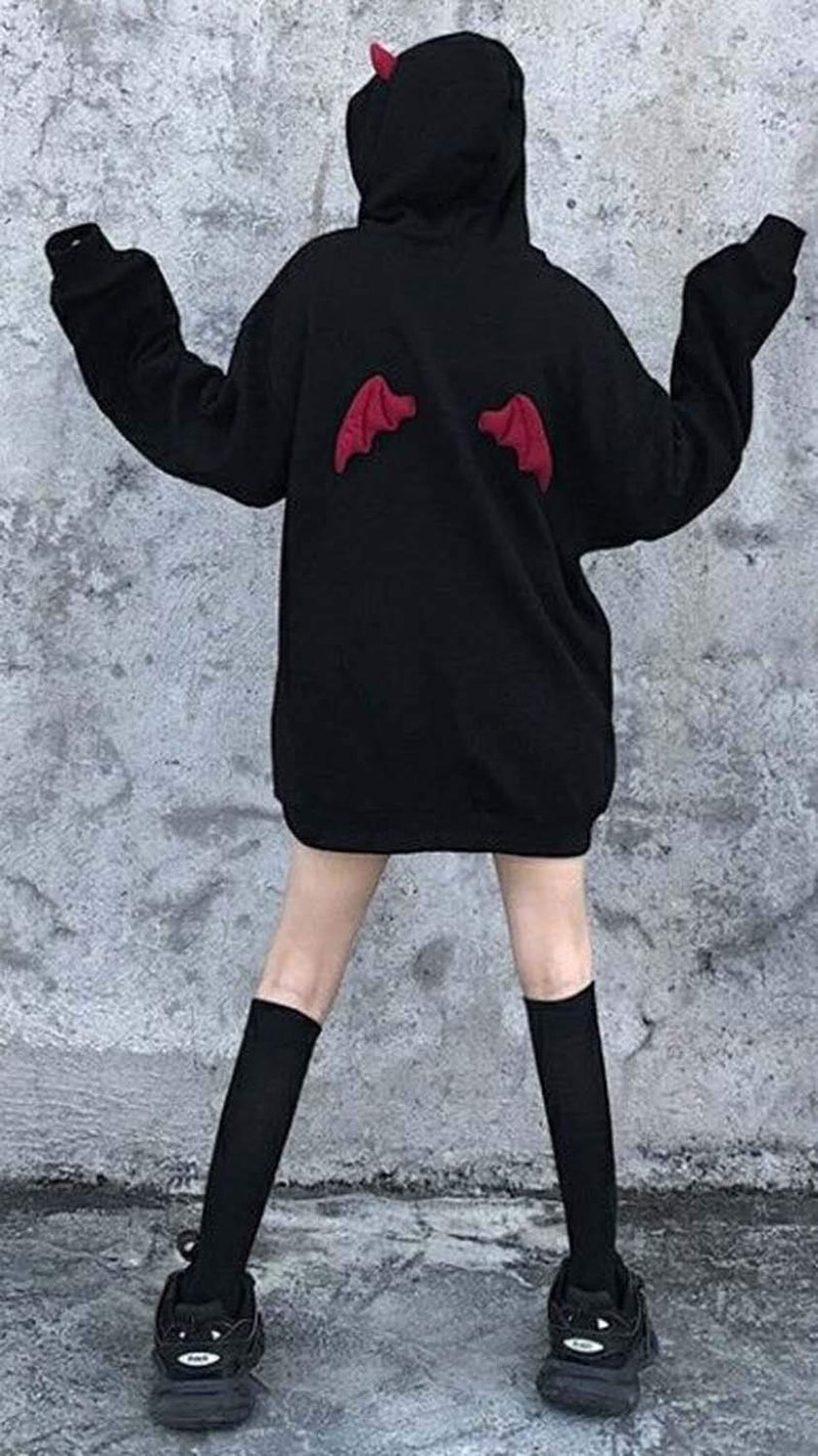 kydely Womens Devil Wings Red Horn Sweatshirt Long Sleeve Hoodie Pullover Hooded Tops, Black, Small - Image 4