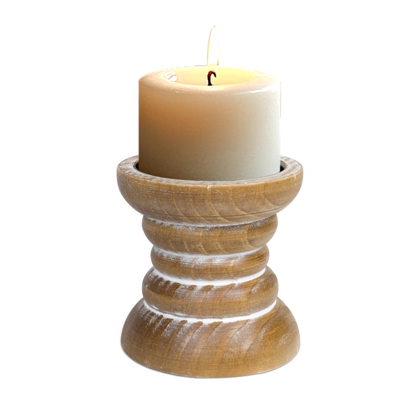 CEDARLUX Pillar Candle Holder, Farmhouse Wood Candle Holder, Rustic Wooden Candle Stand, Vintage Small Wooden Candlestick Holders for Living Room, Table Centerpiece, White - Image 1