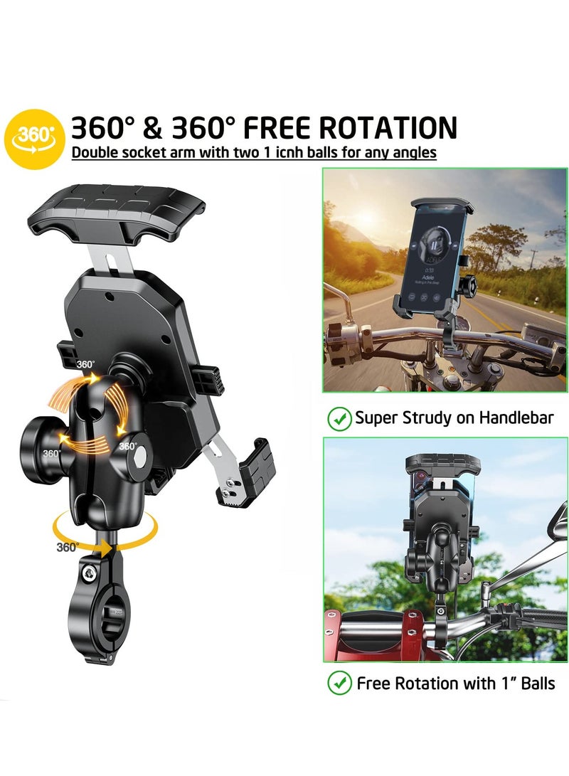 SOLARAE Anti-Theft Motorcycle Phone Holder - Dual Socket Aluminum Ball Mount for 4.0-7.0" Smartphones, 1" 360 Degree Universal Design for Bikes and Motorcycles. - Image 4