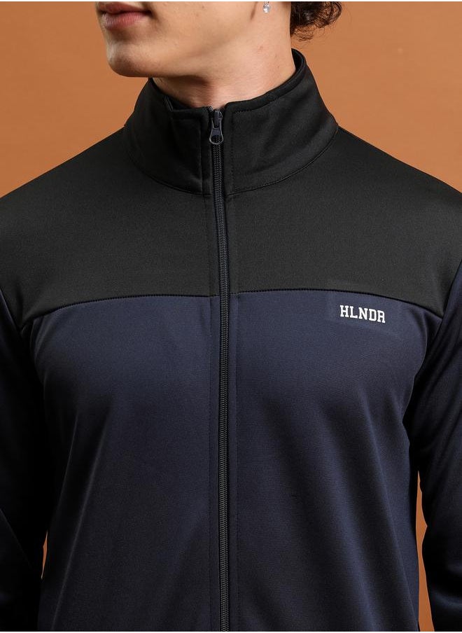 Color Block High Neck Zip Up Jacket by Styli