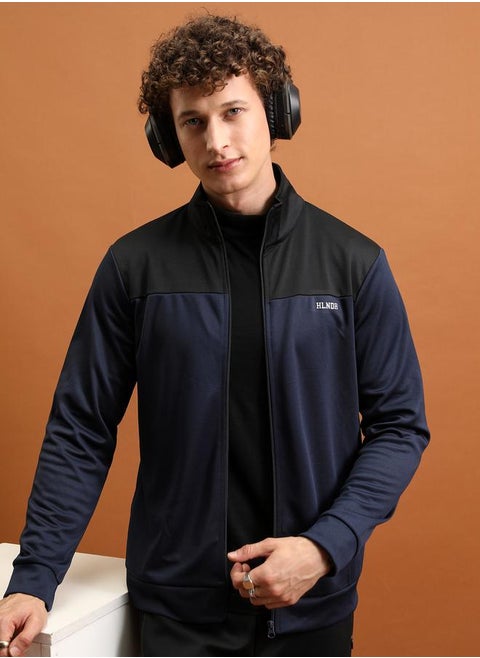 Color Block High Neck Zip Up Jacket by Styli