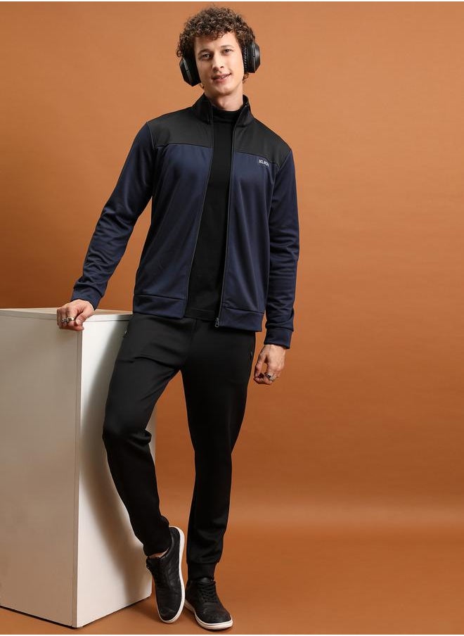 Color Block High Neck Zip Up Jacket by Styli
