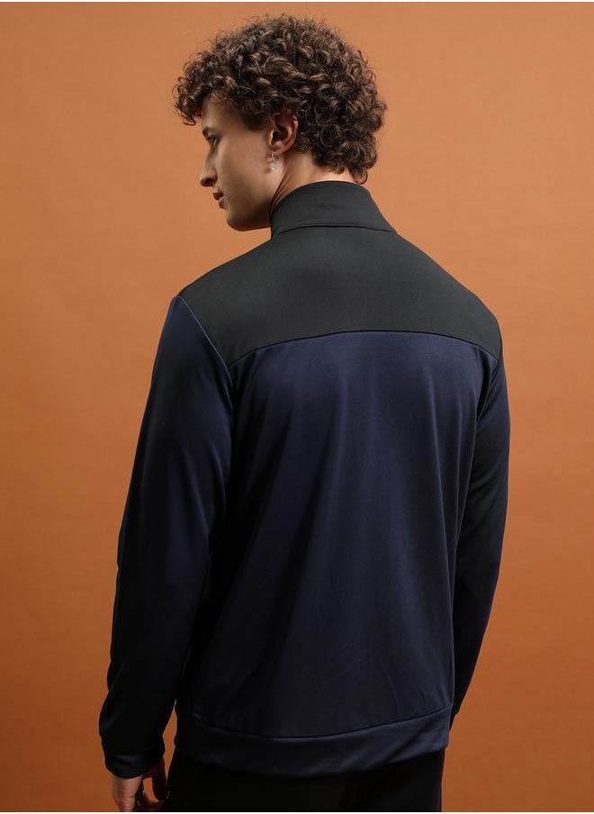Color Block High Neck Zip Up Jacket by Styli