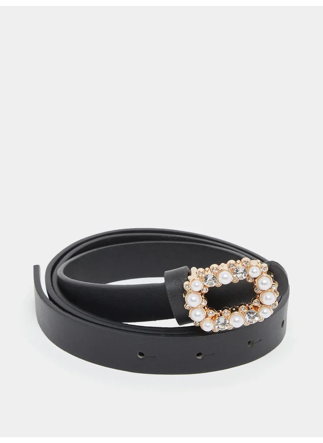 ستايلي Styli Faux Pearl Embellished Buckle Belt