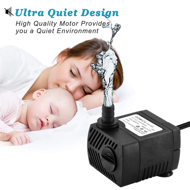 DOMICA 90 GPH Mini Submersible Pump, Small Fountain Pump (5W 350L/H) for water feature, Aquariums, Fish Tank, Tabletop Fountain, Pet Fountain, Indoor or Outdoor Pond Fountain - Image 2