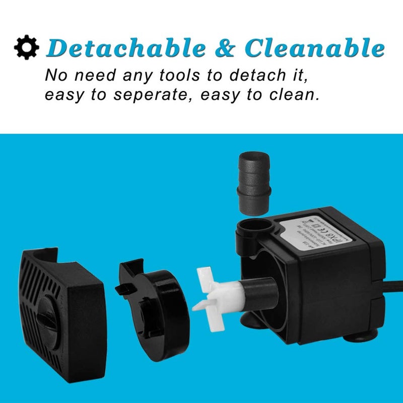 DOMICA 90 GPH Mini Submersible Pump, Small Fountain Pump (5W 350L/H) for water feature, Aquariums, Fish Tank, Tabletop Fountain, Pet Fountain, Indoor or Outdoor Pond Fountain - Image 3