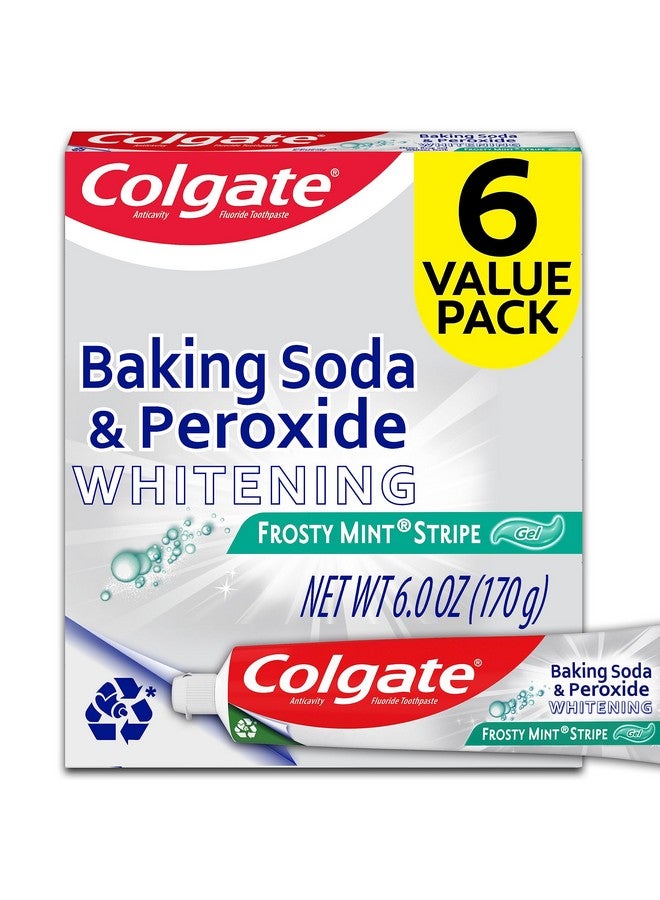 كولجيت جل معجون أسنان صودا الخبز والبيروكسيد، معجون أسنان صودا الخبز المبيض، نكهة النعناع الفاترة، يبيض الأسنان، يحارب التجاويف ويزيل البقع السطحية للحصول على أسنان أكثر بياضًا، 6 عبوات، أنابيب 6 أونصة - Image 1