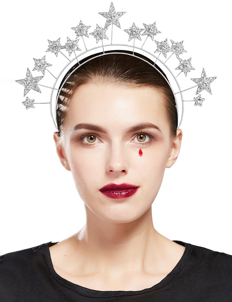 Coucoland Star Halo Crown Headband Silver Stars Headpiece Headdress Tiara Celestial Goddess Costume - Image 4
