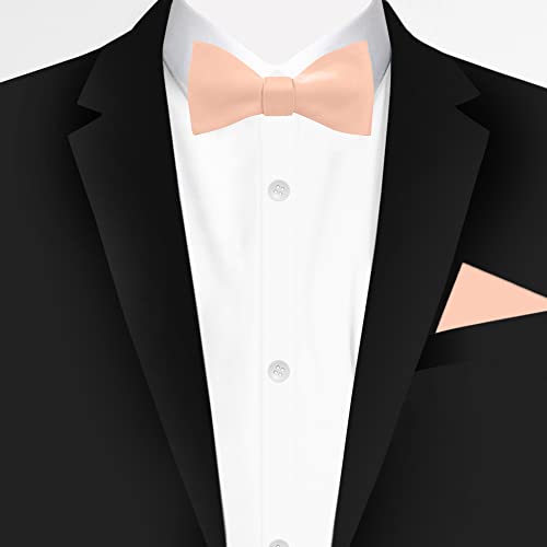 Jacob Alexander Men's Self Tie Freestyle Solid Color Bowtie - Peach - Image 4