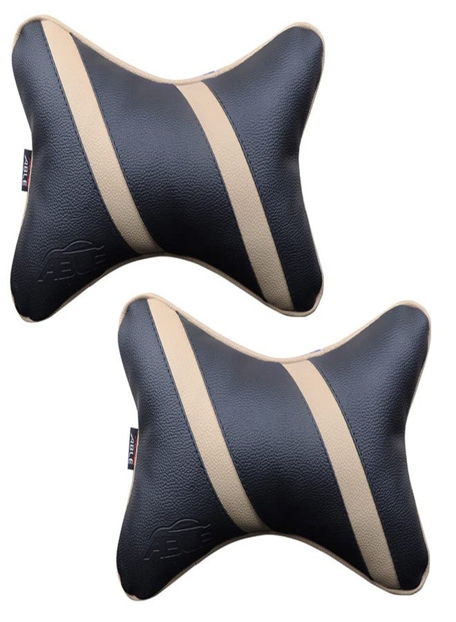 ABLE Classic Cross Neckrest Necksupporters Pillow Black and Beige for Maruti BALENO Set of 2 Pcs - Image 1