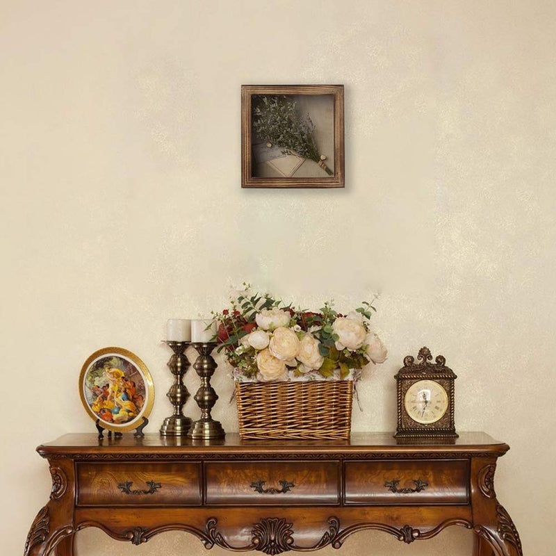 Freezing point Shadow Box Frame 8x8 Shadow Boxes Display Case with Linen Back Memorabilia Awards Medals Bouquet Photos Picture Badge Wedding Memory Box for Keepsakes Carbonized Small Pin Board - Image 4