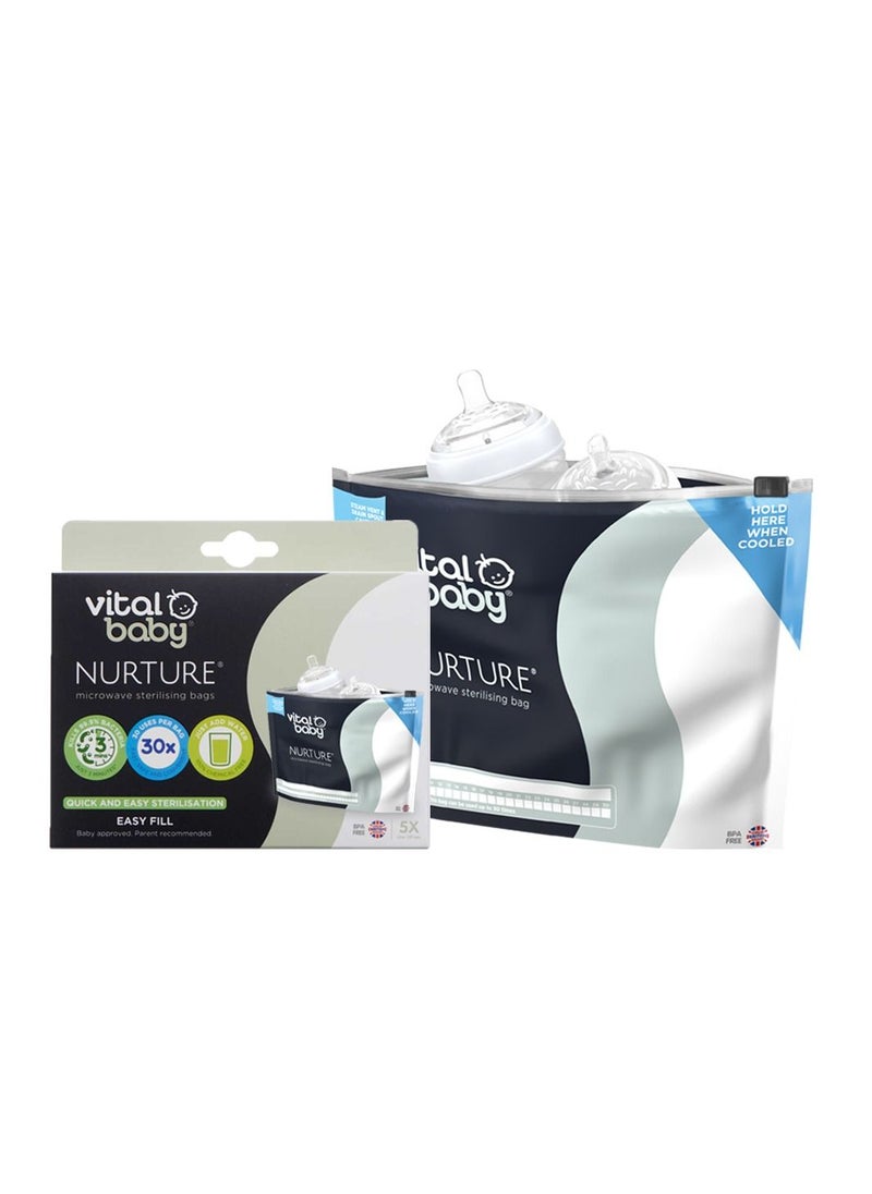 Vital Baby - Microwave Sterilising Bags - Reusable Sterilising Bags - Lightweight & Compact - Space Saving - No Chemicals - Sterilise Baby Bottles, Teats, Soothers & Accessories - 150 uses - 5pk - Image 1
