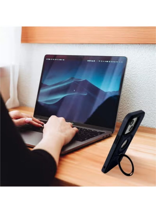 SOKAD iPhone 13 Leather Case with Metal Magnetic Folding Stand - Blue - Image 3