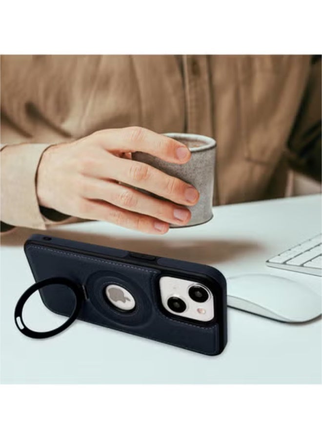 SOKAD iPhone 13 Leather Case with Metal Magnetic Folding Stand - Blue - Image 2