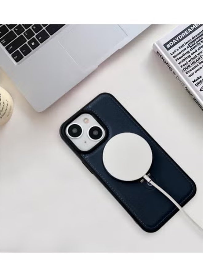 SOKAD iPhone 13 Leather Case with Metal Magnetic Folding Stand - Blue - Image 4