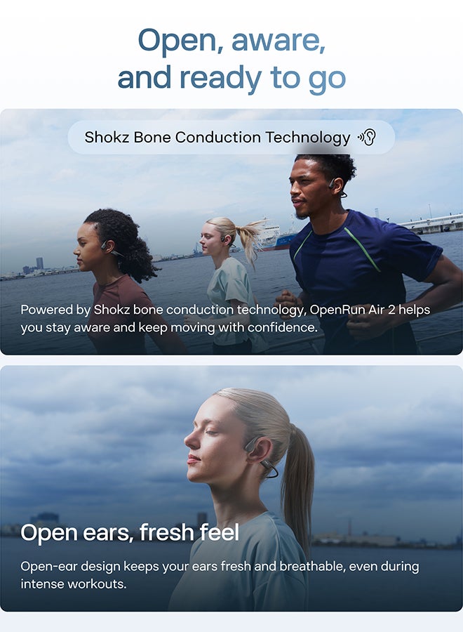 Shokz OpenRun Air 2 Mini Open-Ear Bone Conduction Headphones, Lightweight, Secure Fit, Dual Wind-Resistant Mics, IP67, Bluetooth 6.0, 10H; Running and Cycling black - Image 2