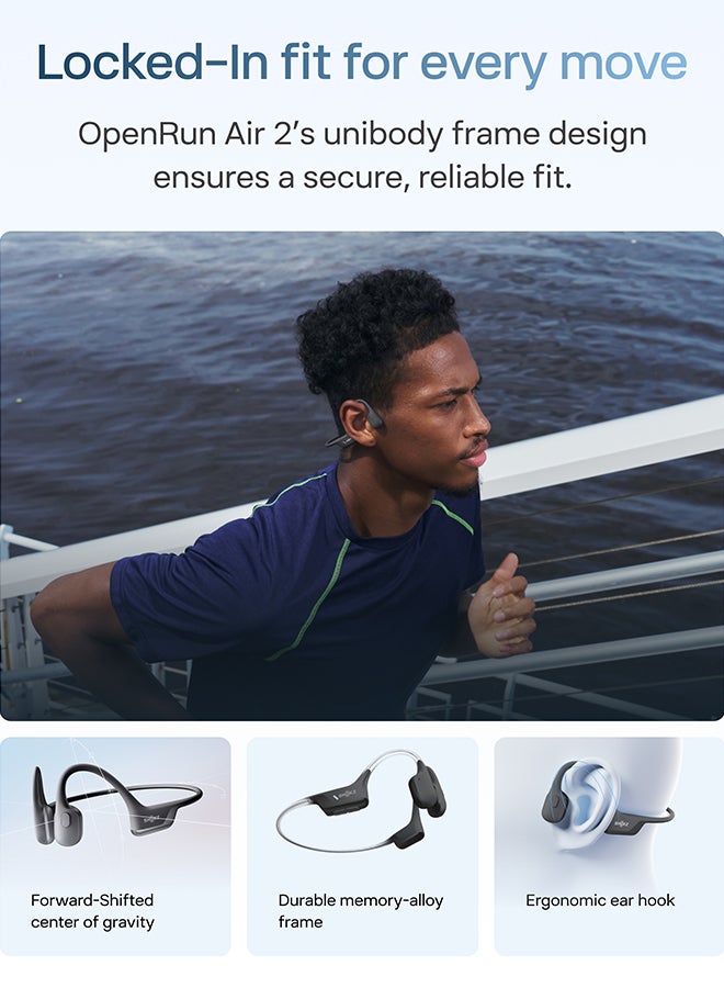 Shokz OpenRun Air 2 Mini Open-Ear Bone Conduction Headphones, Lightweight, Secure Fit, Dual Wind-Resistant Mics, IP67, Bluetooth 6.0, 10H; Running and Cycling black - Image 4