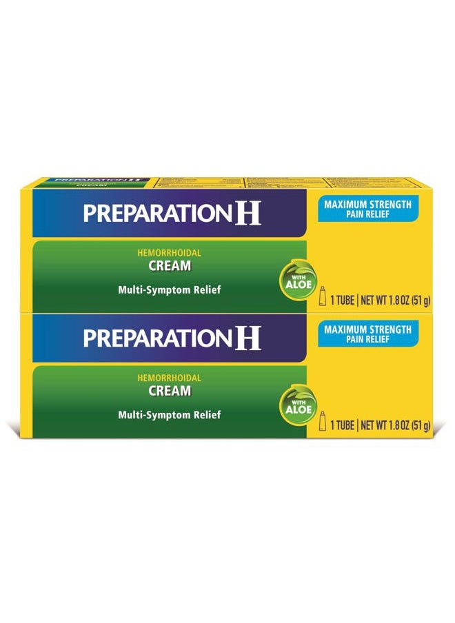 Preparation H Hemorrhoid Symptom Treatment Cream (2 x 1.8 Ounce Tube), Maximum Strength Multi-Symptom Pain Relief with Aloe  - Image 1