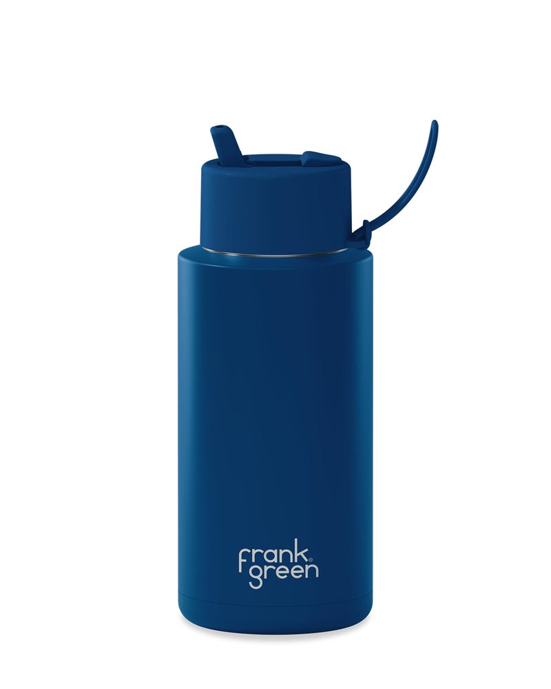 Frank Green - Ceramic Reusable Bottle - Stainless Steel Water Bottle With Straw, Insulated Water Bottle, Metal Water Bottle - Flip Straw Lid - 34oz - Deep Ocean - Image 1