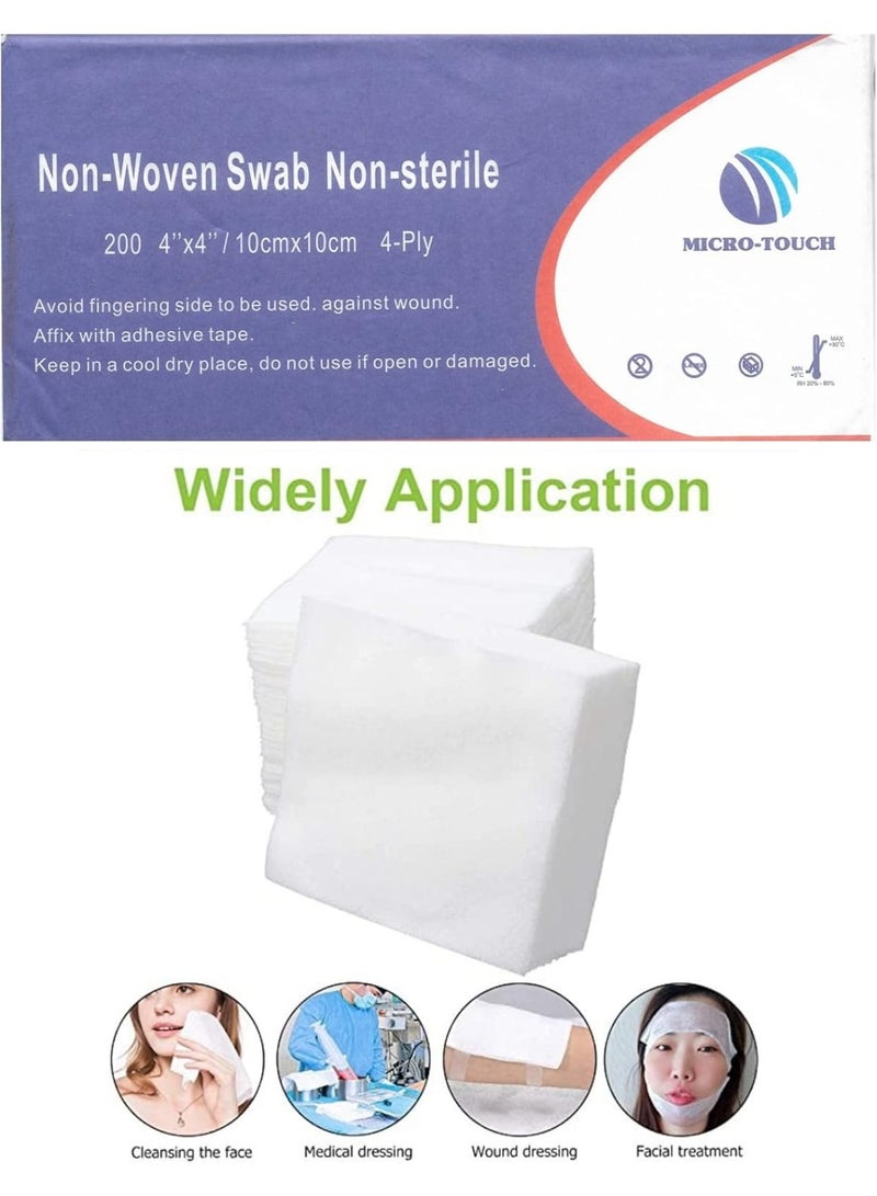 ميكرو تاتش مسحة شاش غير منسوجة من مايكرو تاتش - 10 سم × 10 سم، 4 طبقات - عبوة من 200 قطعة - Image 1