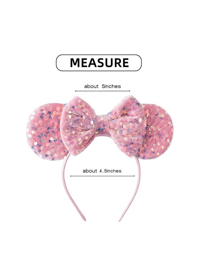 KARETT Mouse Ears Bow Headbands, Sparkle Mouse Ears Headband Glitter Hair Band for Party Princess Decoration Cosplay Costume - Image 2