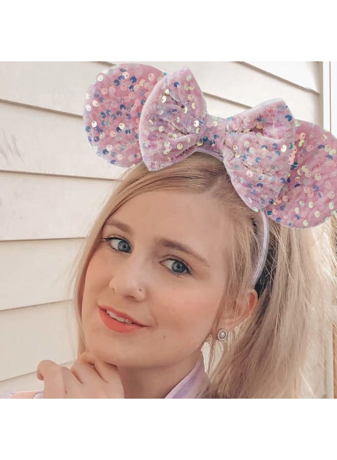 KARETT Mouse Ears Bow Headbands, Sparkle Mouse Ears Headband Glitter Hair Band for Party Princess Decoration Cosplay Costume - Image 3