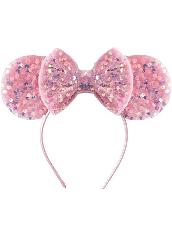 KARETT Mouse Ears Bow Headbands, Sparkle Mouse Ears Headband Glitter Hair Band for Party Princess Decoration Cosplay Costume - Image 1