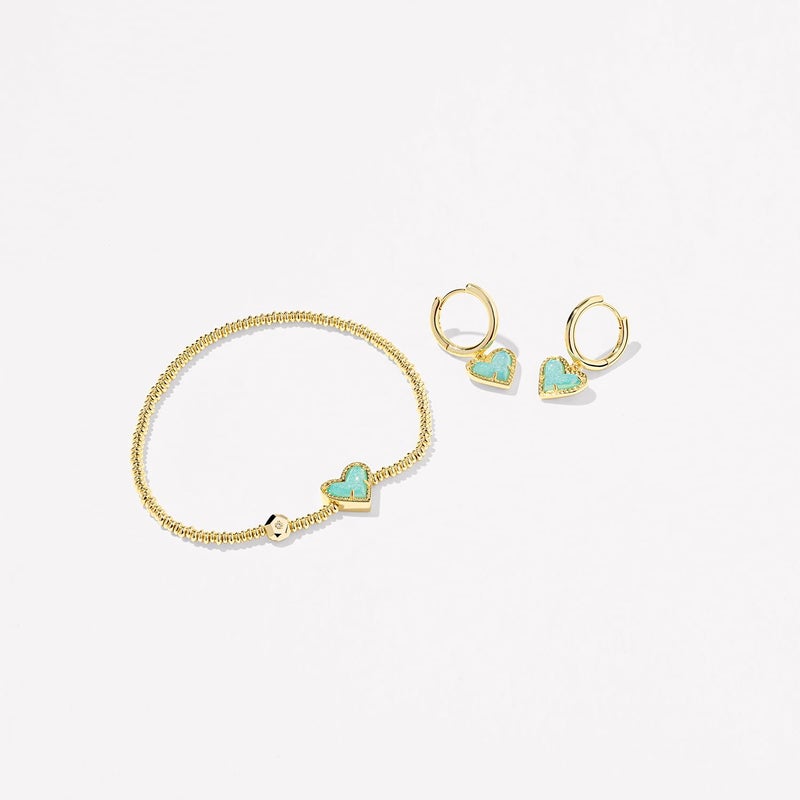 Kendra Scott Ari Heart Huggie Earrings, 14k Gold-Plated Brass, Fashion Jewelry for Women, Bright Aqua Drusy - Image 2